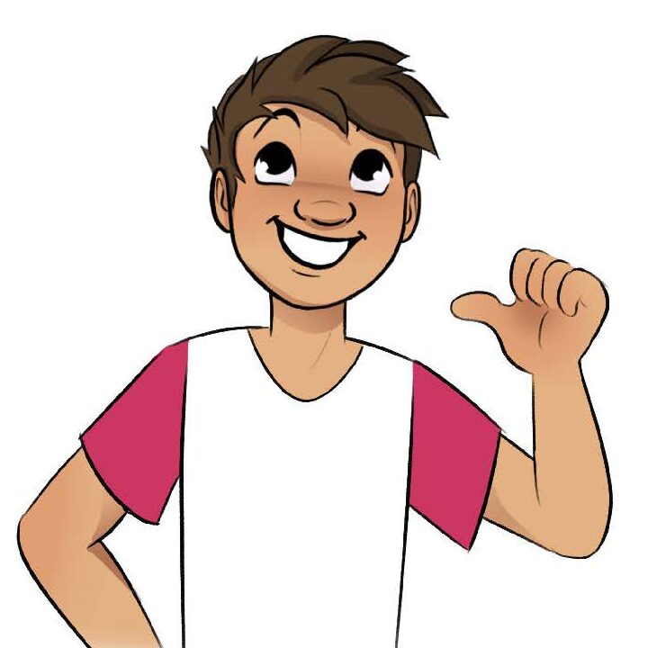 Sam pointing to himself